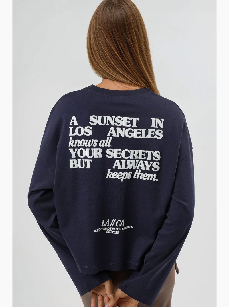 T-shirt coupe ample col rond imprimé dos manches longues busem Bleu marine - Kiabi