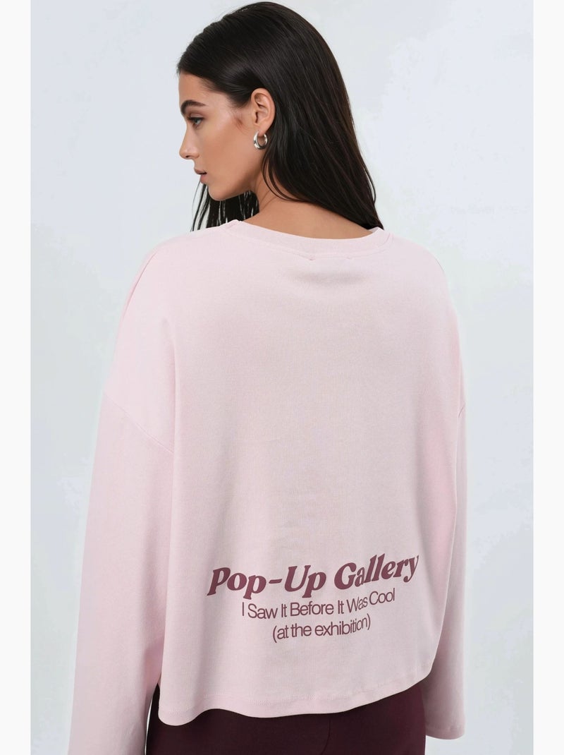 T-shirt coupe ample col rond imprimé dos manches longues busem Rose pâle - Kiabi