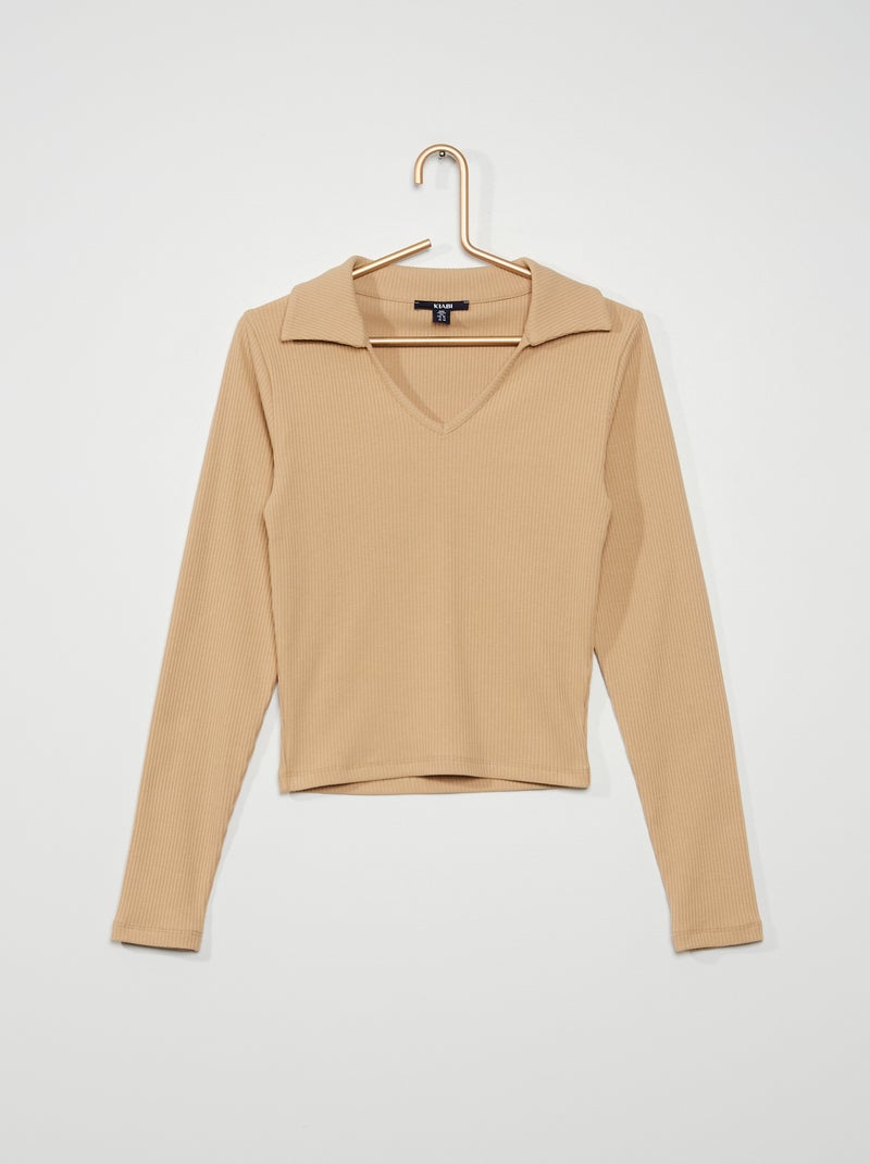 T-shirt coupe polo beige - Kiabi