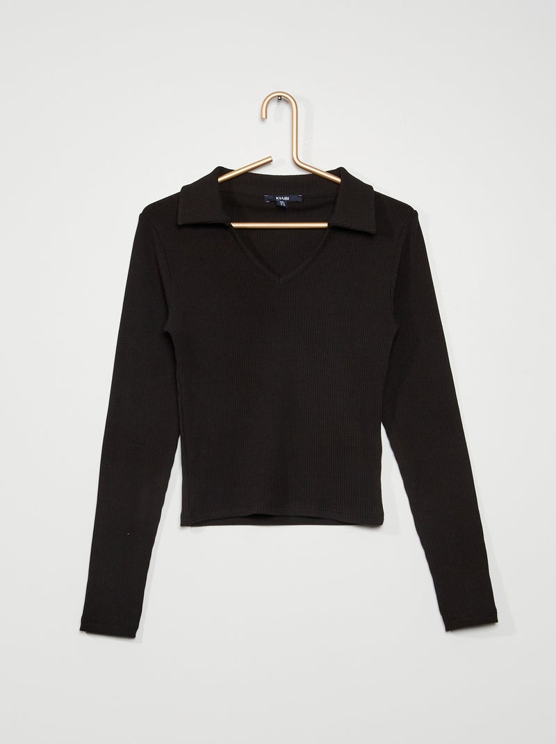 T-shirt coupe polo noir - Kiabi