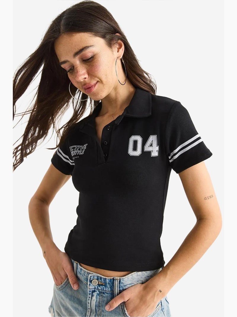 T-shirt court à manches courtes et col polo imprimé lucci Noir - Kiabi