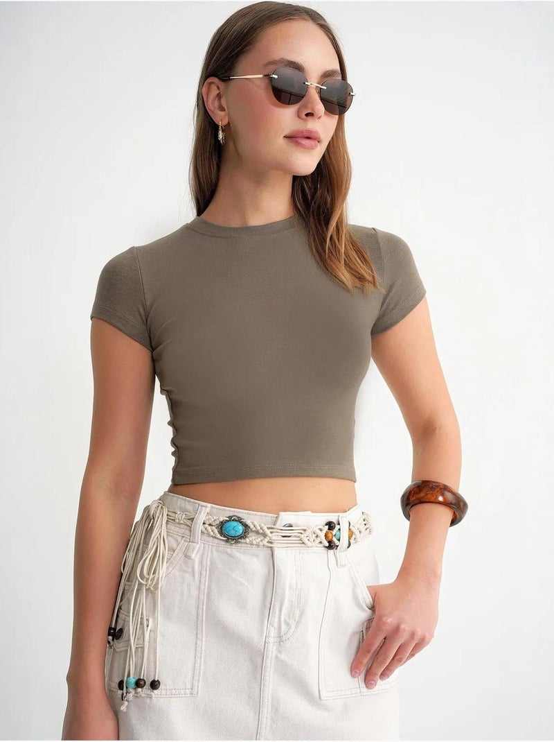 T-shirt court ajusté avec élastique mixray Kaki - Kiabi