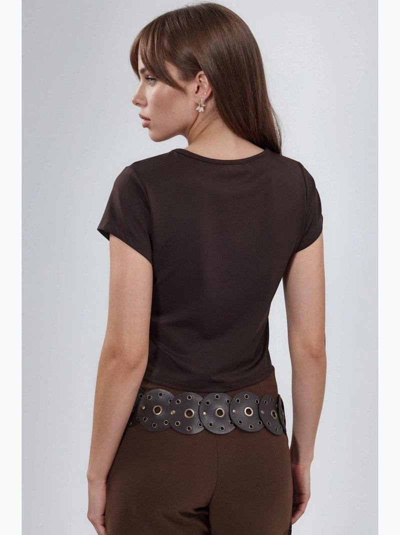 T-shirt court ajusté jersey manches courtes busem Marron chocolat - Kiabi