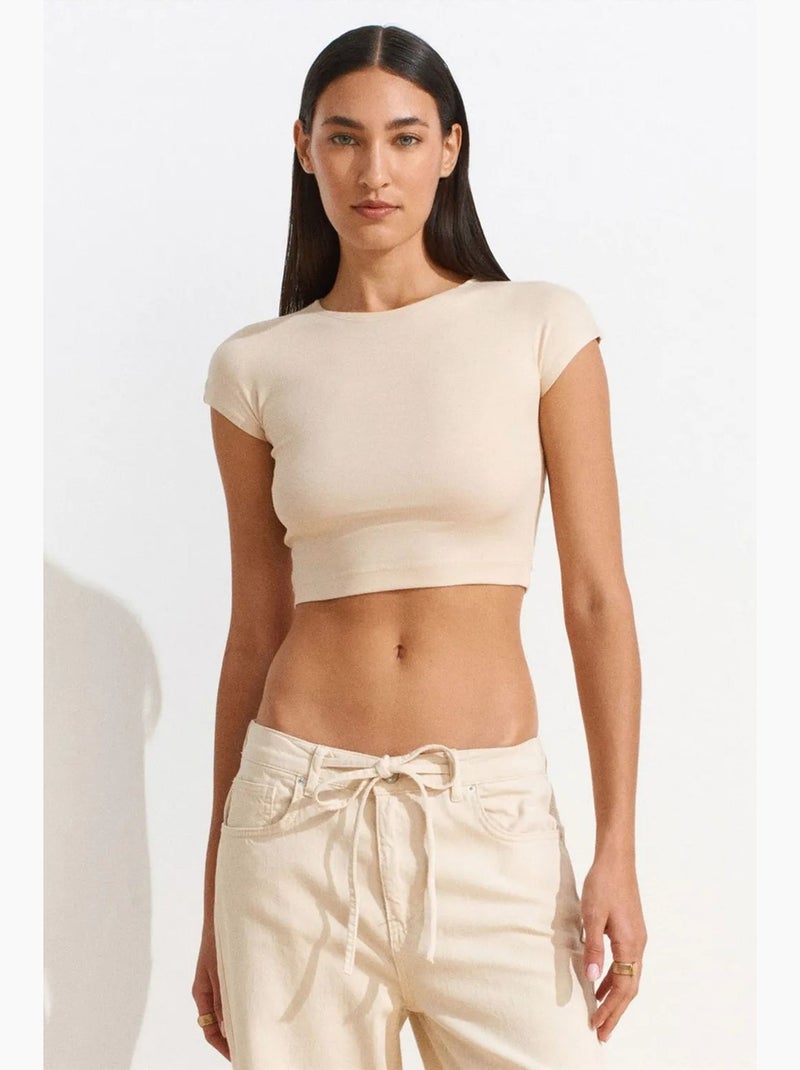 T-shirt court ajusté jersey manches courtes dilvin Beige naturel - Kiabi