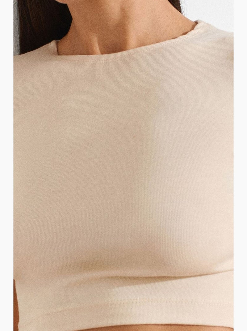 T-shirt court ajusté jersey manches courtes dilvin Beige naturel - Kiabi