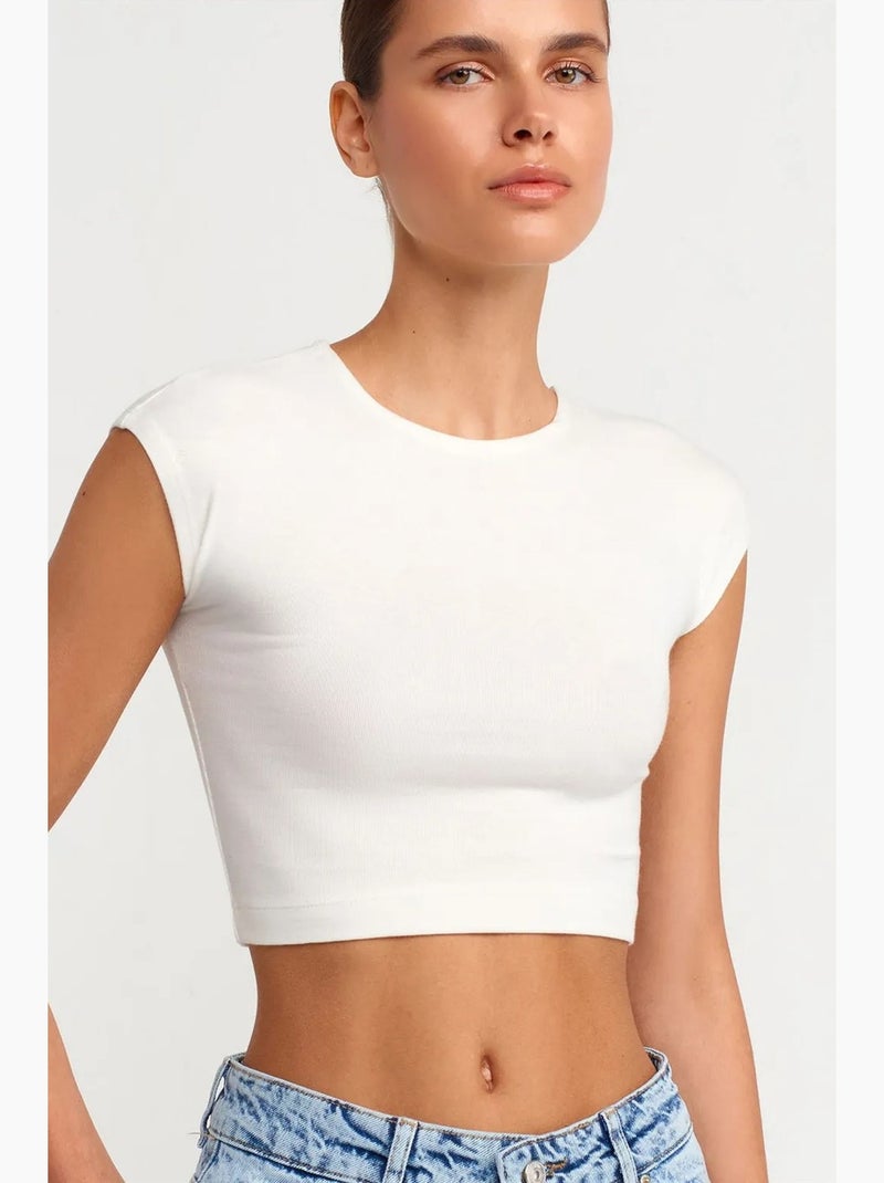 T-shirt court ajusté jersey manches courtes dilvin Blanc cassé - Kiabi