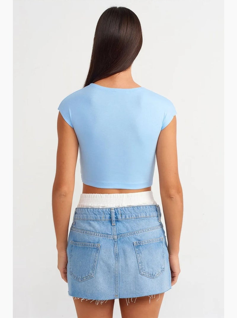T-shirt court ajusté jersey manches courtes dilvin Bleu ciel - Kiabi