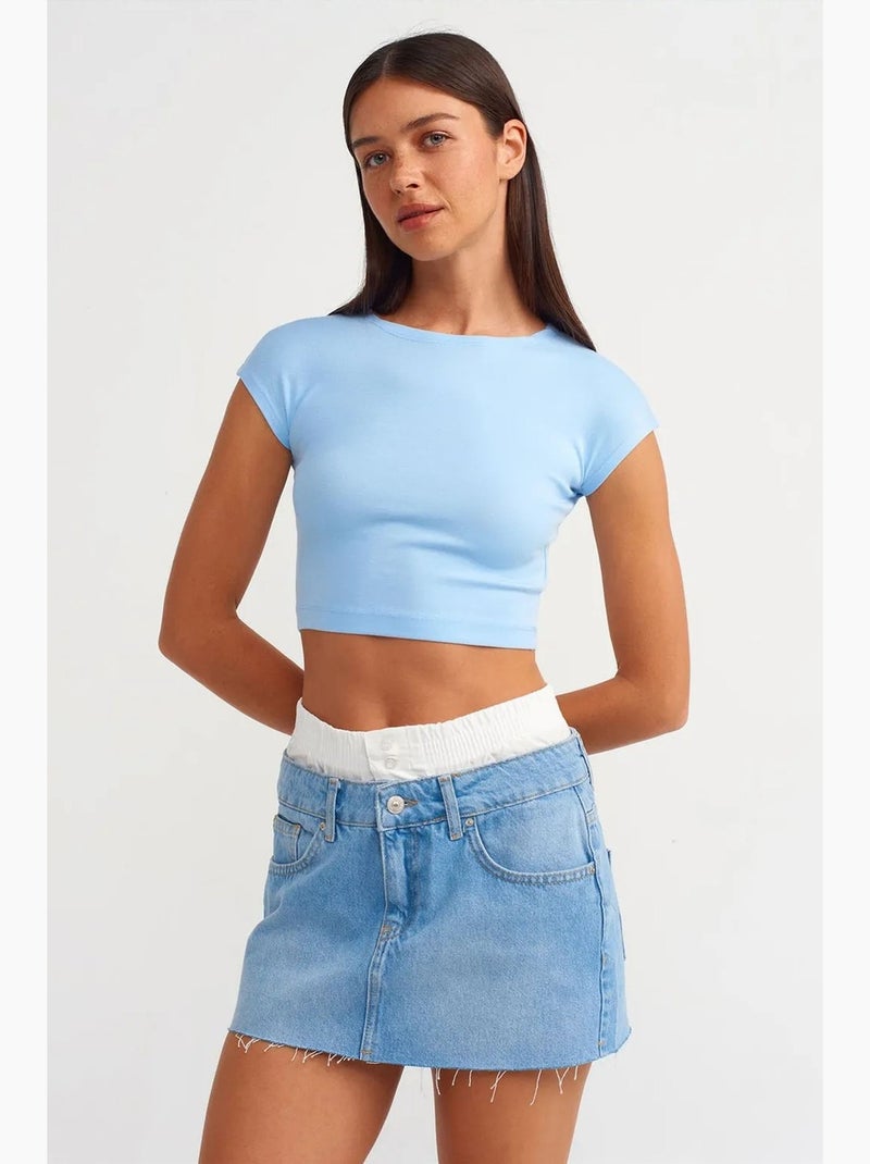 T-shirt court ajusté jersey manches courtes dilvin Bleu ciel - Kiabi