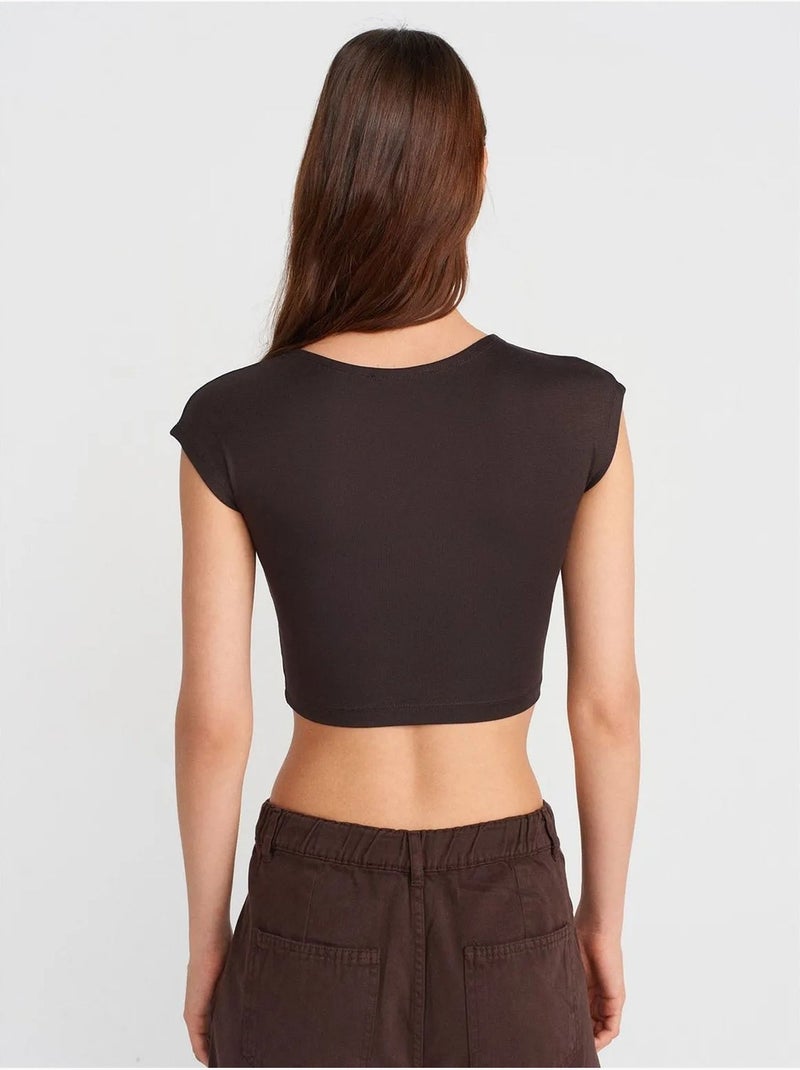 T-shirt court ajusté jersey manches courtes dilvin Marron chocolat - Kiabi