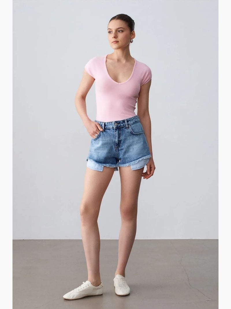 T-shirt court ajusté jersey manches courtes dilvin Rose clair - Kiabi