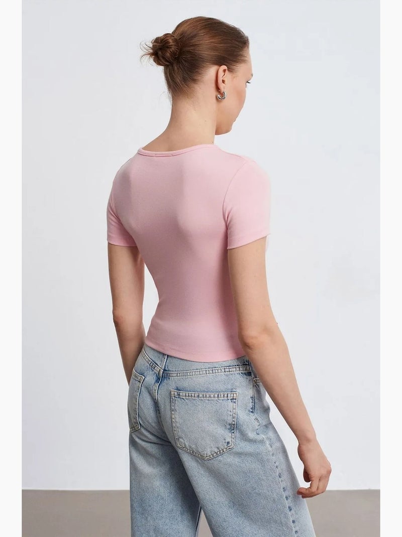 T-shirt court ajusté jersey manches courtes dilvin Rose dragée - Kiabi