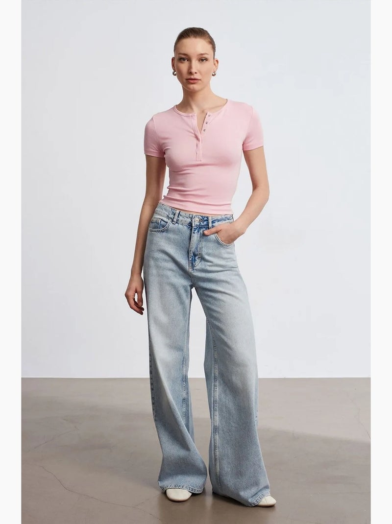 T-shirt court ajusté jersey manches courtes dilvin Rose dragée - Kiabi