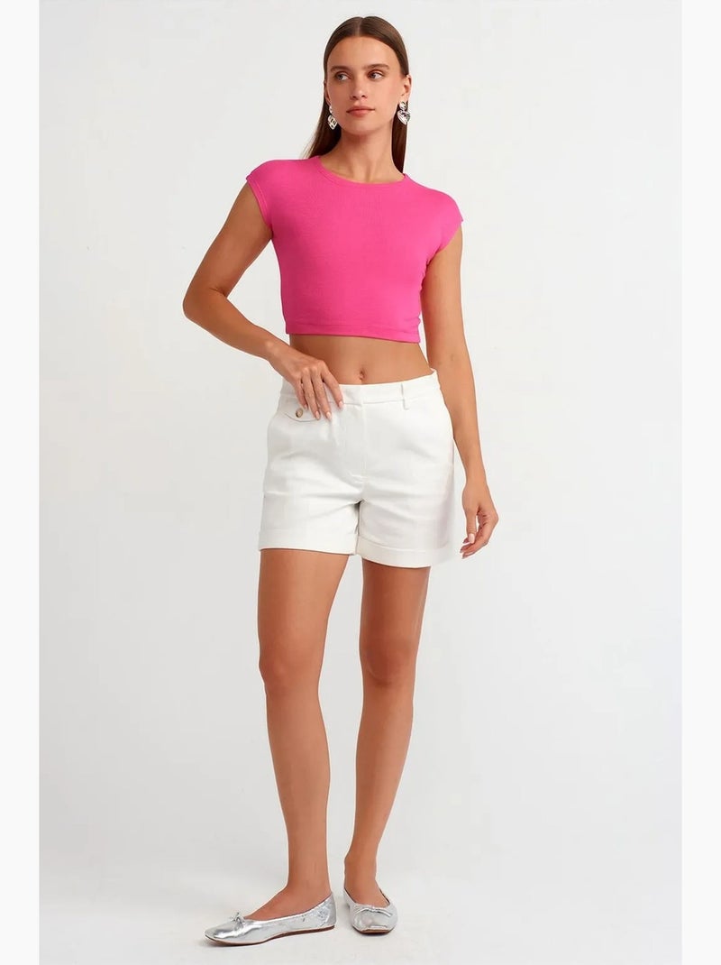 T-shirt court ajusté jersey manches courtes dilvin Rose fluo/Solinotes - Kiabi
