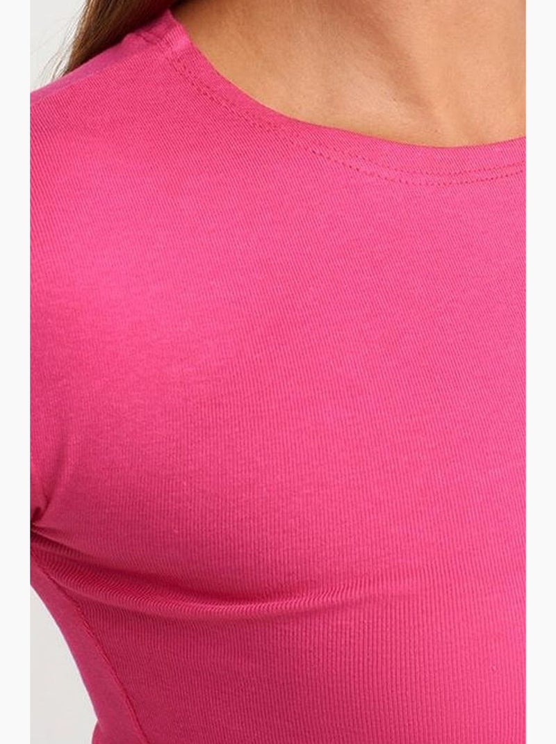T-shirt court ajusté jersey manches courtes dilvin Rose fluo/Solinotes - Kiabi