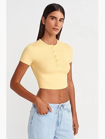 T-shirt court ajusté manches courtes boutons dilvin