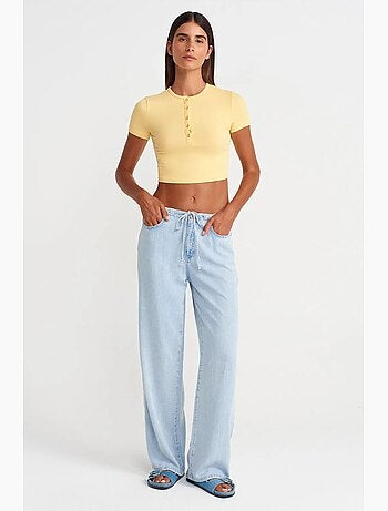 T-shirt court ajusté manches courtes boutons dilvin