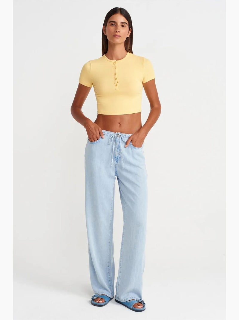 T-shirt court ajusté manches courtes boutons dilvin Jaune citron - Kiabi