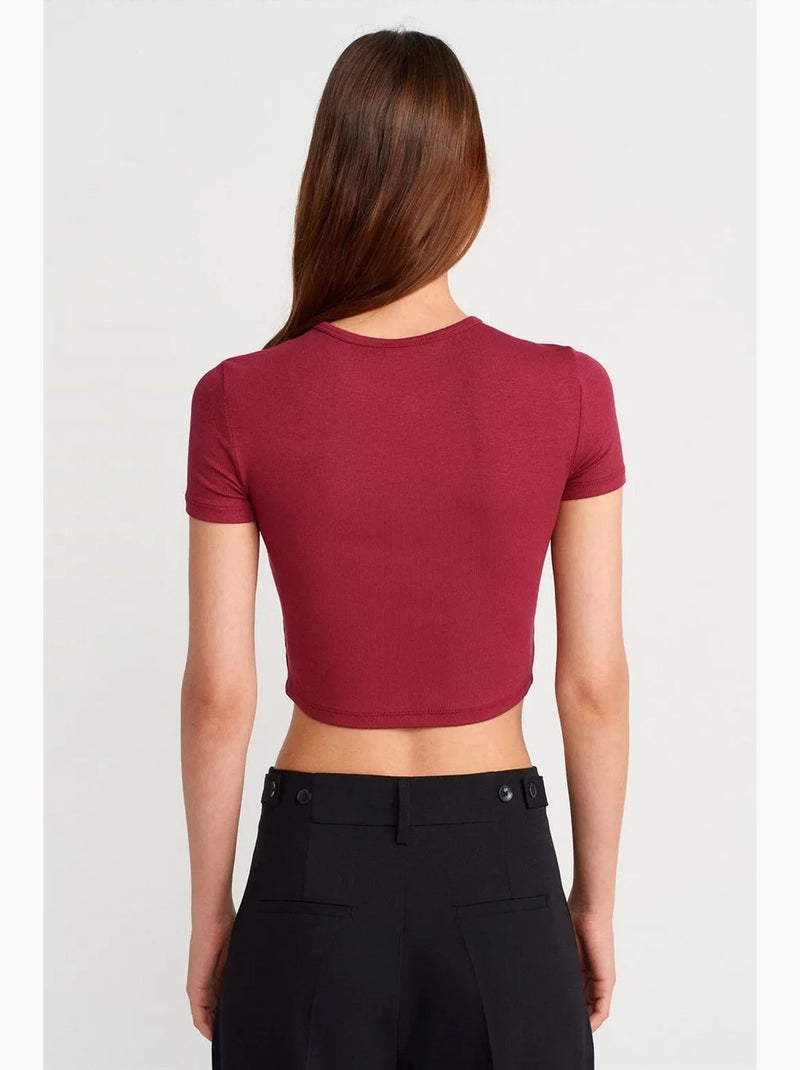 T-shirt court ajusté manches courtes boutons dilvin Rouge bordeaux - Kiabi