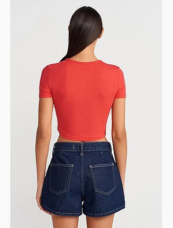 T-shirt court ajusté manches courtes boutons dilvin