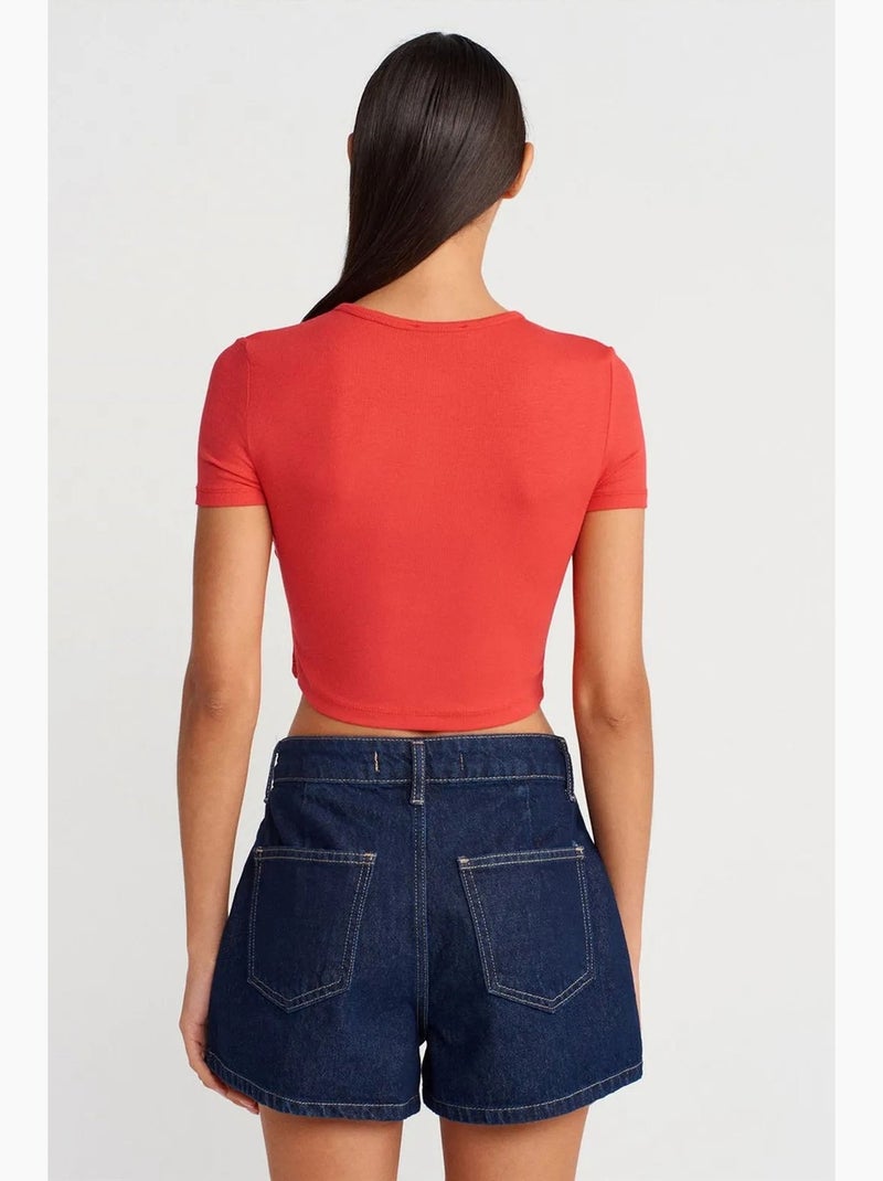T-shirt court ajusté manches courtes boutons dilvin Rouge - Kiabi