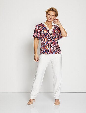 T-shirt court ample finition macramé
