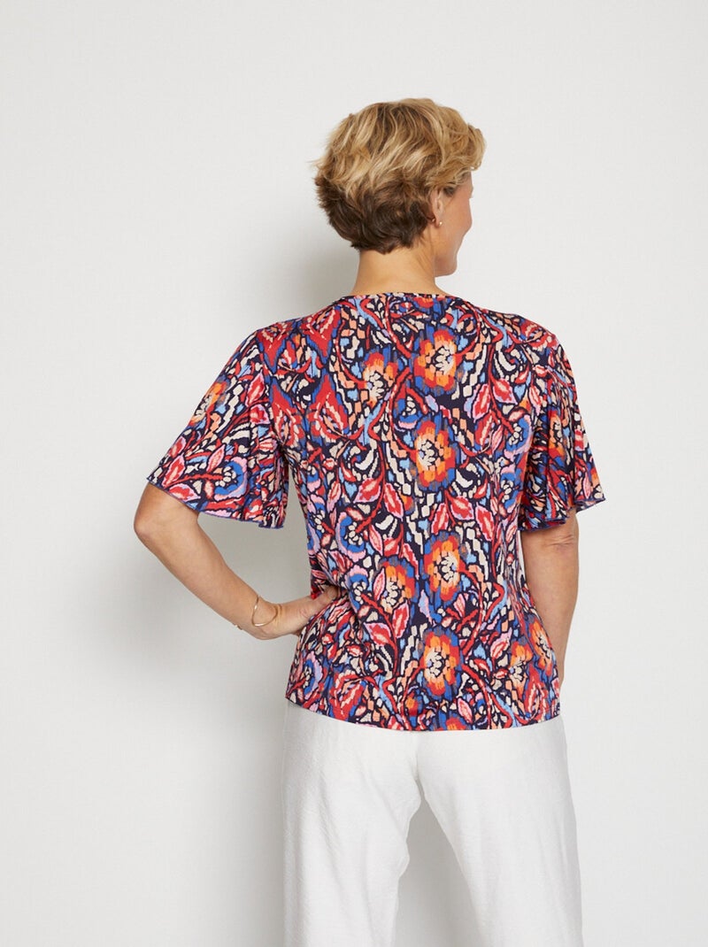 T-shirt court ample finition macramé Bleu Rouge - Kiabi