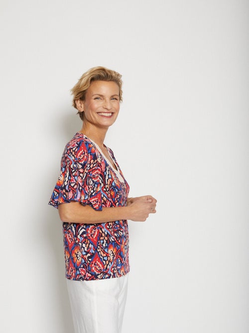 T-shirt court ample finition macramé - Kiabi