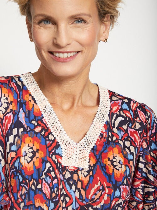 T-shirt court ample finition macramé - Kiabi