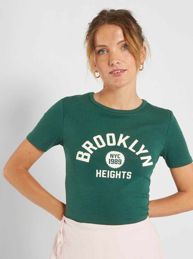 T-shirt court avec imprimé style collège Vert - Kiabi