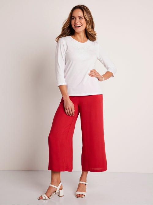 T-shirt court brodé manches 3/4 - Kiabi