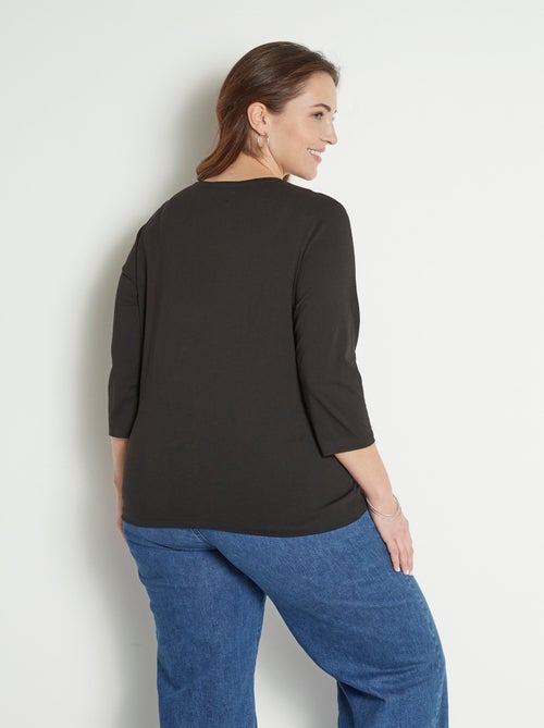 T-shirt court brodé manches 3/4 - Kiabi