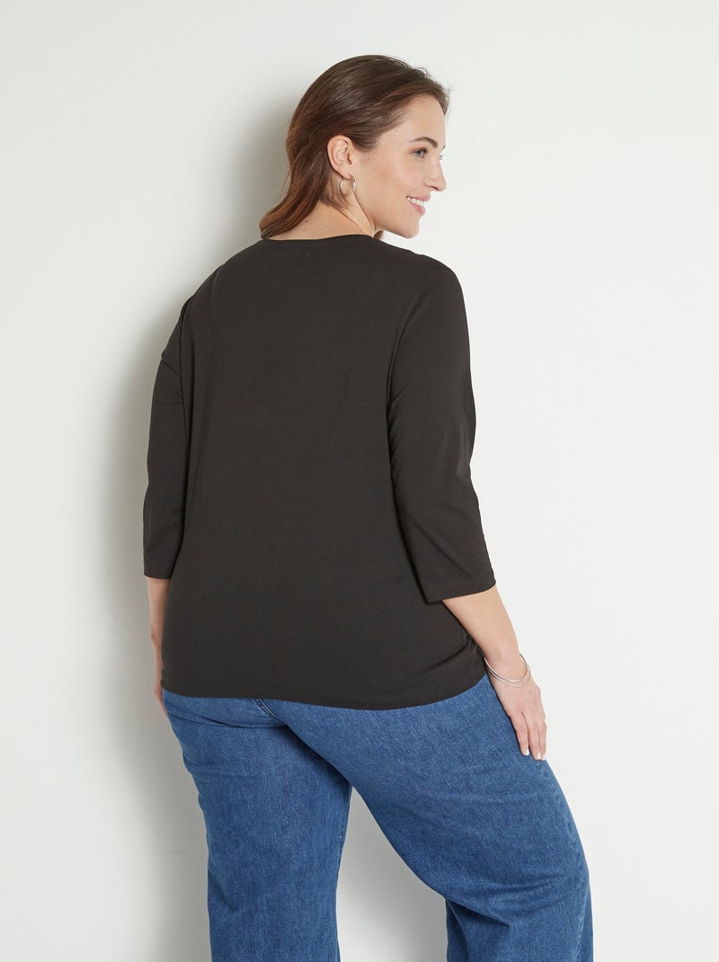 T-shirt court brodé manches 3/4 Noir - Kiabi