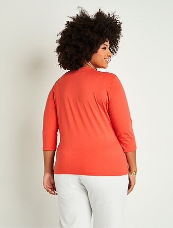 T-shirt court brodé manches 3/4