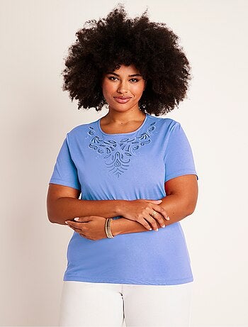 T-shirt court brodé manches courtes