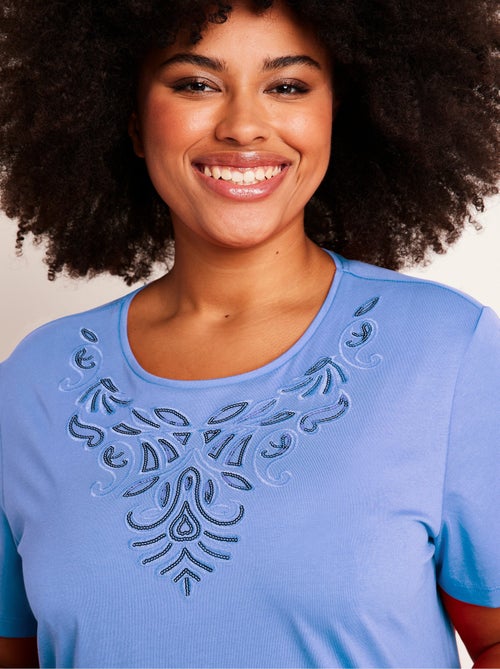 T-shirt court brodé manches courtes - Kiabi
