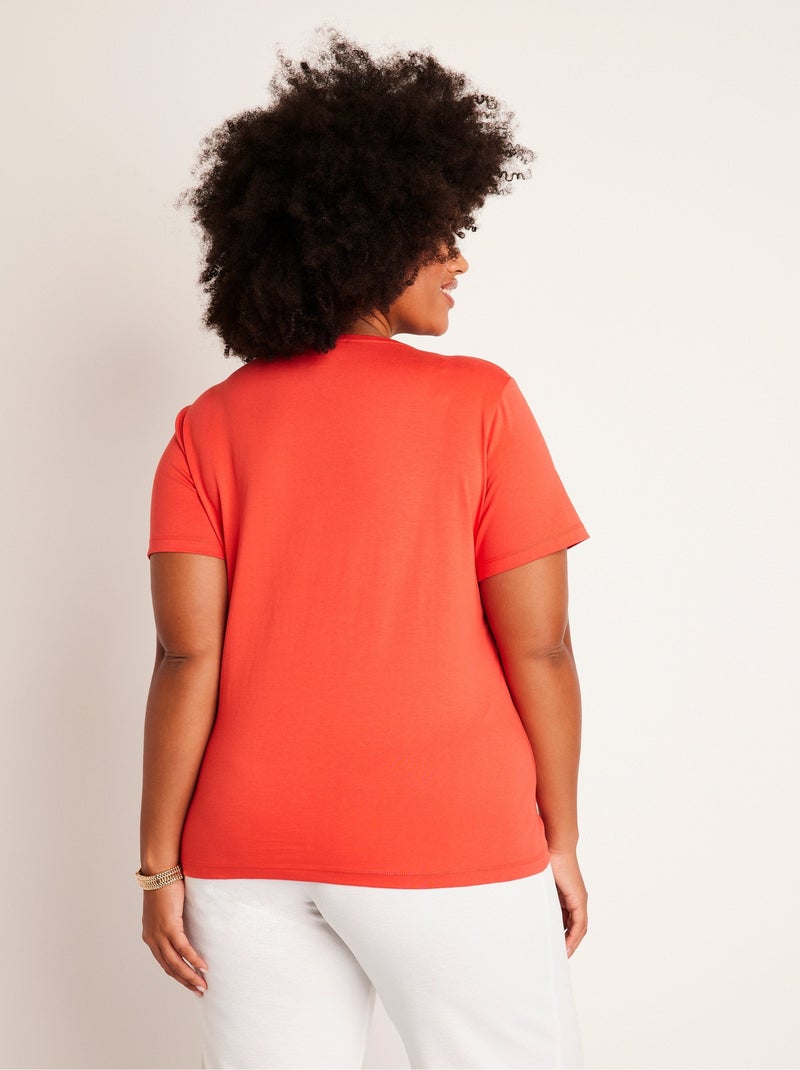 T-shirt court brodé manches courtes Orange - Kiabi