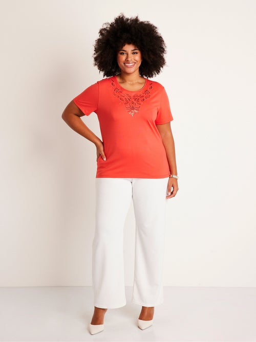 T-shirt court brodé manches courtes - Kiabi