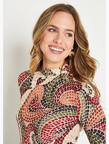 T-shirt court chaud col montant graphique - Afibel