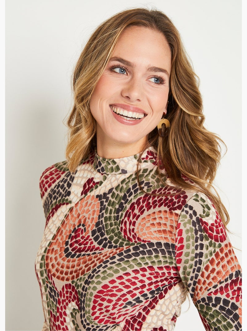 T-shirt court chaud col montant graphique Beige - Kiabi