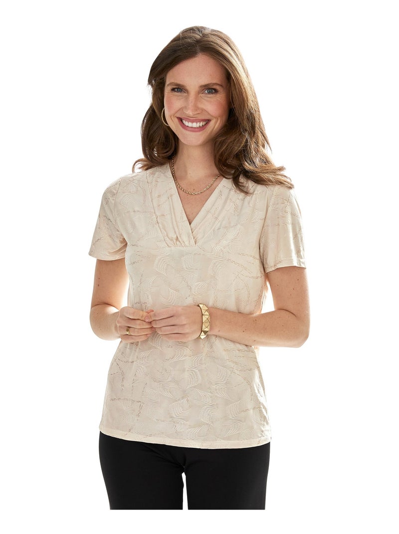 T-shirt court col croisé brillant Ecru - Kiabi