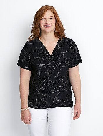 T-shirt court col croisé brillant