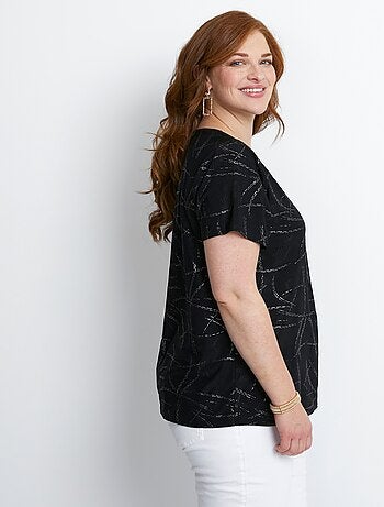 T-shirt court col croisé brillant