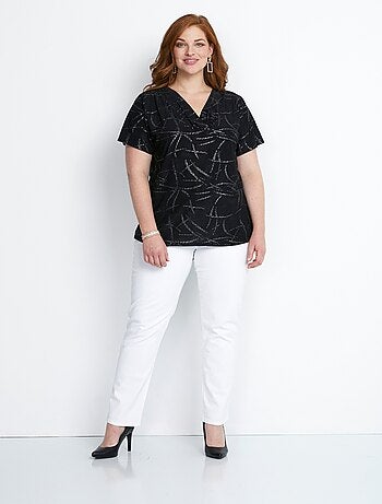 T-shirt court col croisé brillant