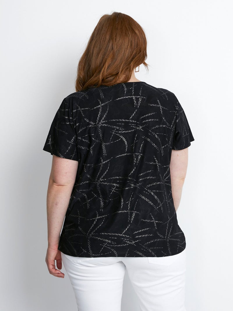 T-shirt court col croisé brillant Noir - Kiabi