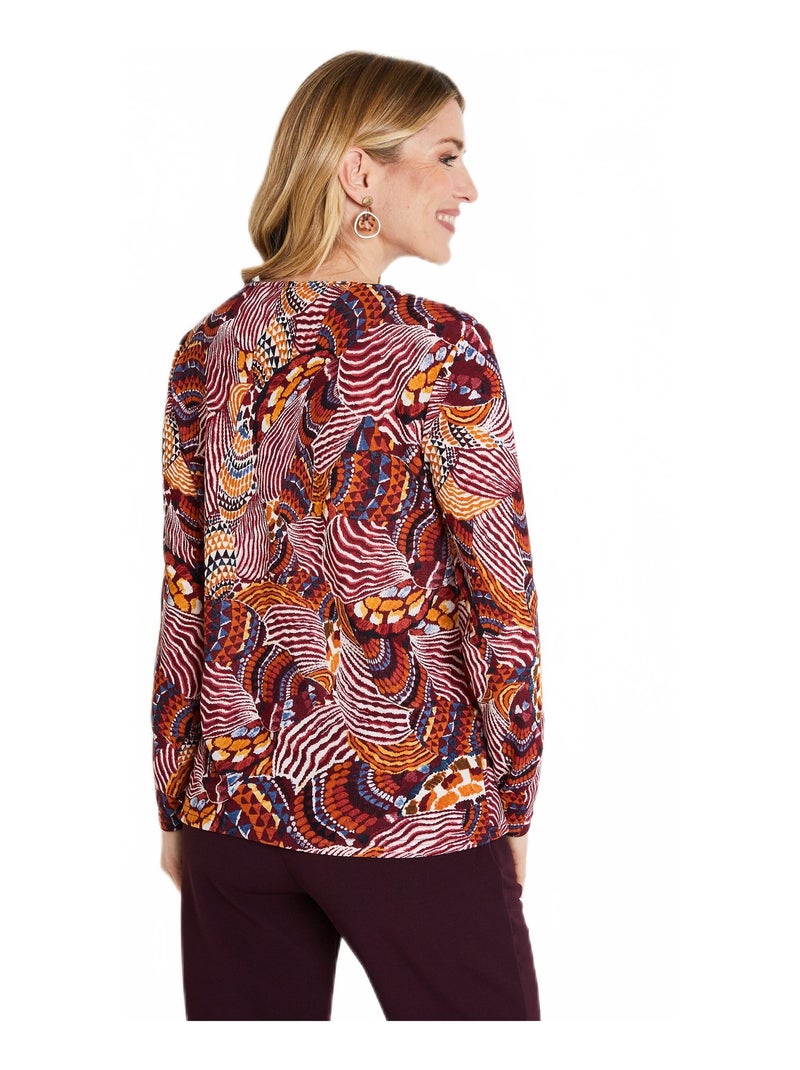 T-shirt court col croisé imprimé patchwork Bordeaux - Kiabi