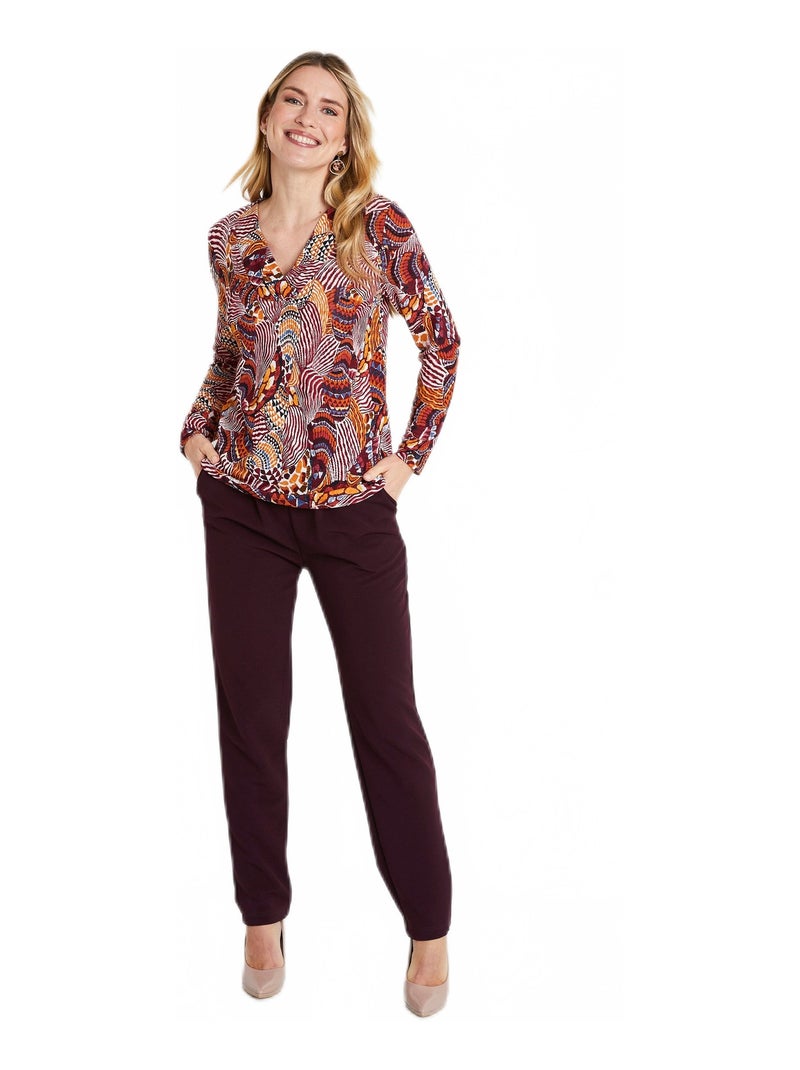 T-shirt court col croisé imprimé patchwork Bordeaux - Kiabi