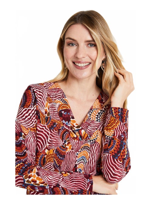 T-shirt court col croisé imprimé patchwork - Kiabi