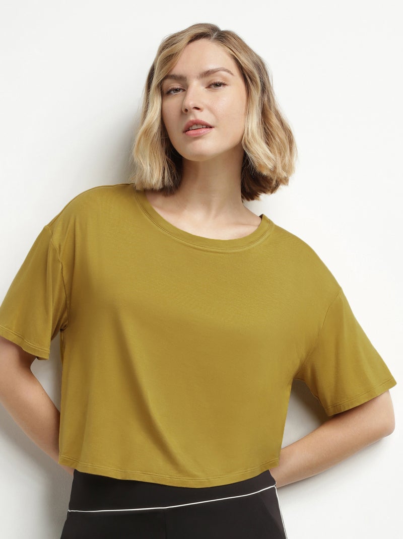 T-Shirt Court Col Rond Dim Move Jaune - Kiabi