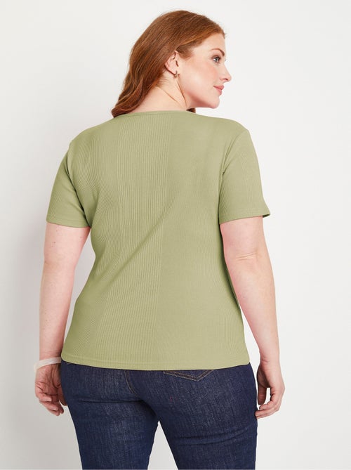 T-shirt court col rond maille côtelée - Kiabi