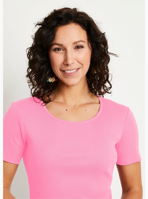 T-shirt court col rond maille côtelée - Kiabi